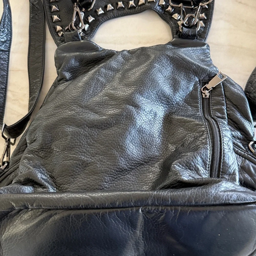 Women Backpack Purse Leather Vegan Ladies PU Washed Leather Shoulder Bag Black